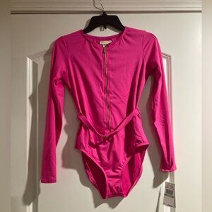 Michael Kors pink rashguard NWT belted with gold engraved Michael Kors size 8.